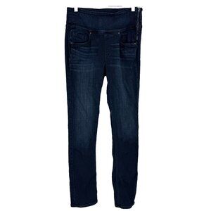 Spanx Women 29 Straight Jean Signature Dark Wash Stretch Denim Side Zip Slimming